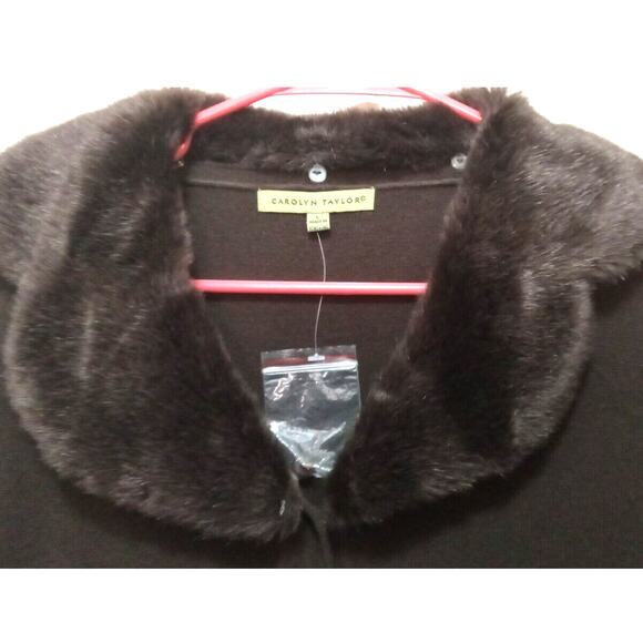 Vtg Carolyn Taylor Removable Faux Fur Collar Brown Cardigan L Retro Mob Wife - Picture 2 of 6